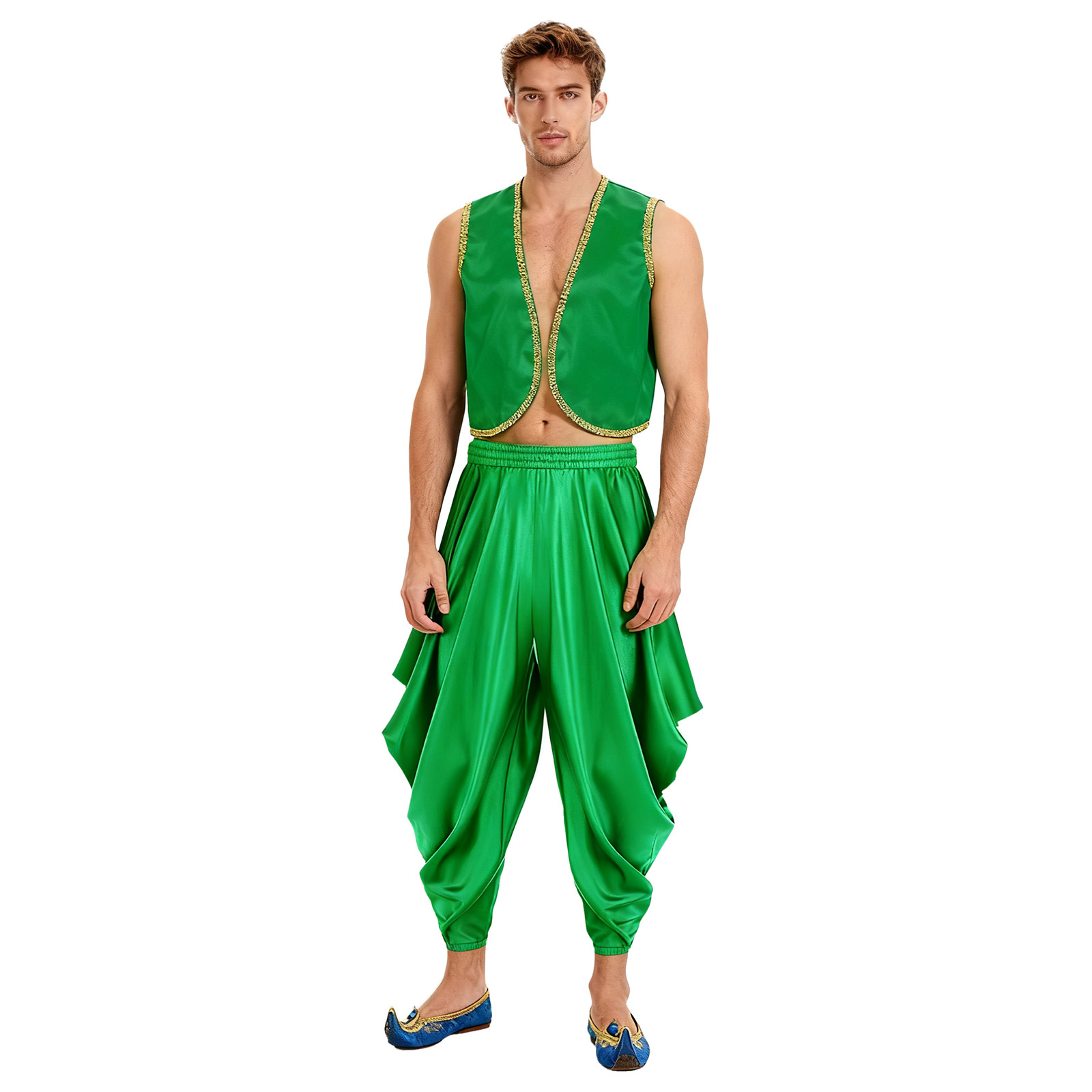 Costume de carnaval arabe folklorique indien pour hommes, ensemble gilet brillant et pantalon sarouel pour Halloween, uniformes de fête Raves