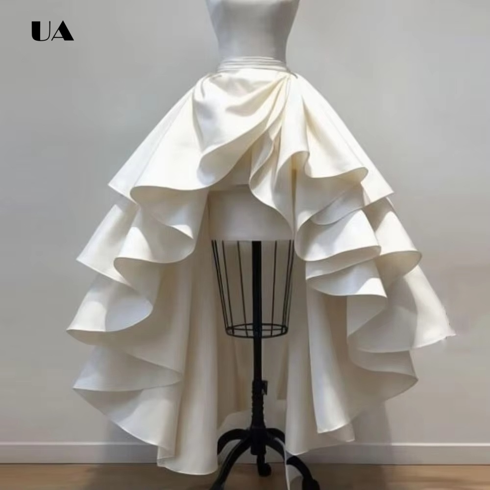 Jupe Hi-lo à la mode pour femmes, jupe élégante à volants en Satin, jupe de bal trapèze taille haute