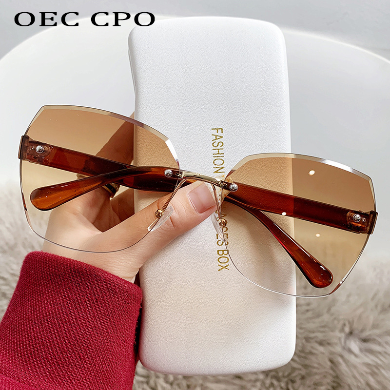 Lunettes de soleil carrées sans monture pour femme, verres dégradés, lunettes rétro punk, nuances UV400, lunettes femme, mode