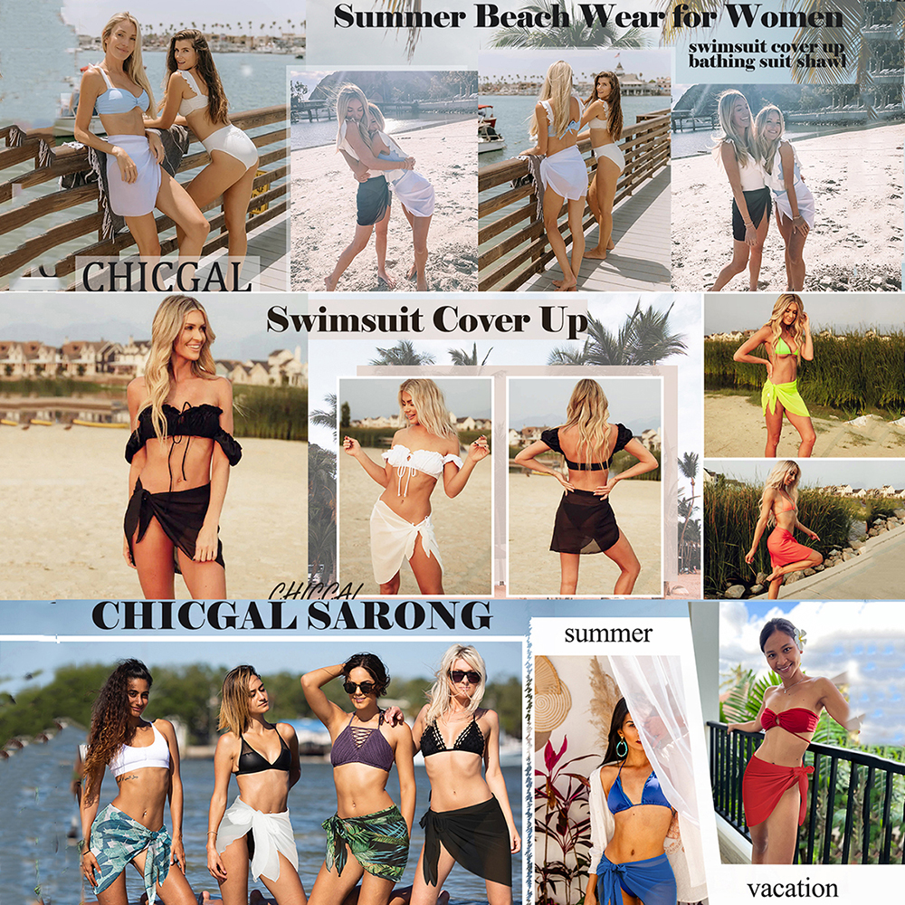 Paréo court uni pour femme, cache-maillot de bain d'été, jupe courte transparente en mousseline, écharpe de plage, cache-maillot de bain
