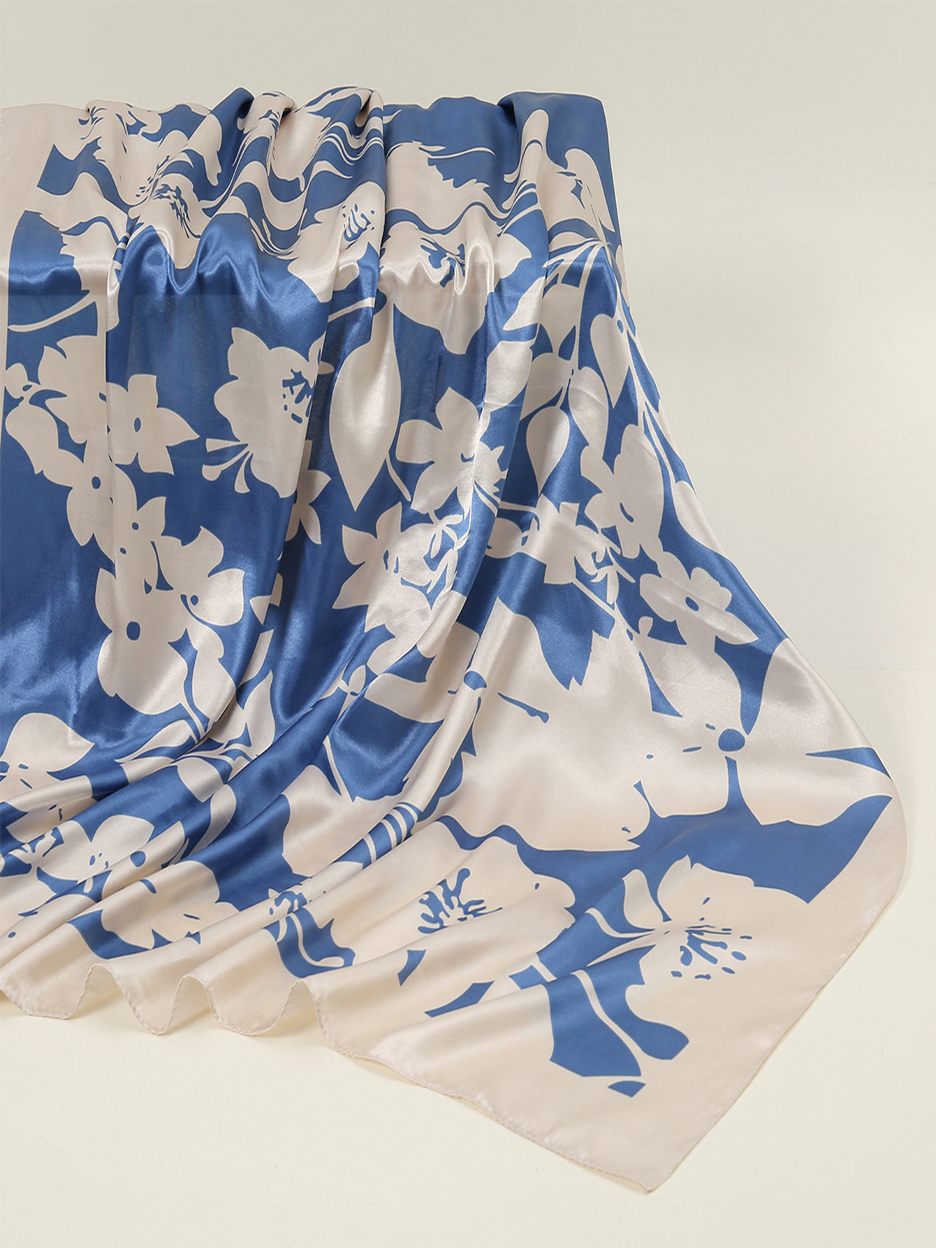 Foulard Carré Imprimé en Satin pour Femme, Châle Rond Hijab, Bandeau de Sauna, Bandana, 90x90cm