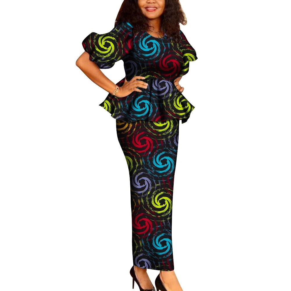 Ensemble de jupe et de Y drapée africaine en coton pour femmes, vêtements éducatifs de bureau, Ankara Dashiki, WY6707, 2 pièces
