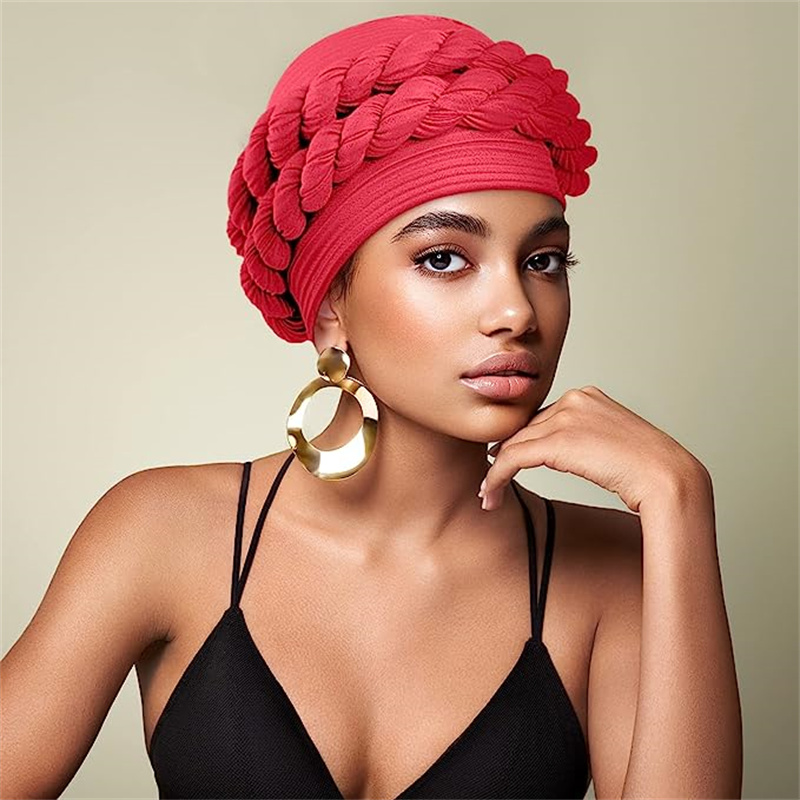 Turban à Double Tresses pour Femmes Musulmanes, Chapeau Islamique, Bonnet Rond