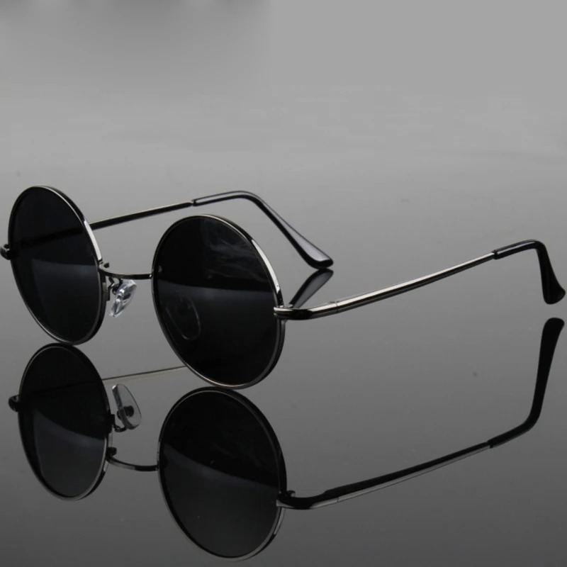 Lunettes de soleil rondes rétro vintage pour hommes, lunettes de soleil de marque pour femmes, monture en métal alliage, verres noirs, lunettes de conduite UV400