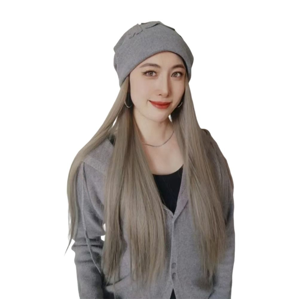 Automne hiver cheveux longs ondulés bonnet chapeau avec perruque attaché perruque décontractée bonnet tricoté perruque de cheveux chauds chapeaux d'hiver femmes