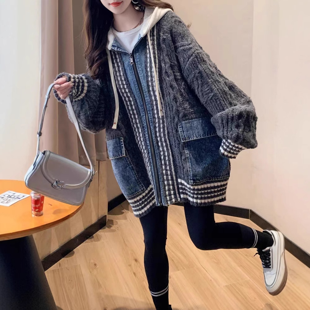 Cardigan à capuche pour femme, manteaux tricotés, fermeture éclair, manches longues, pulls Y2k, Streetwear élégant, tricot décontracté, ouvert, automne hiver