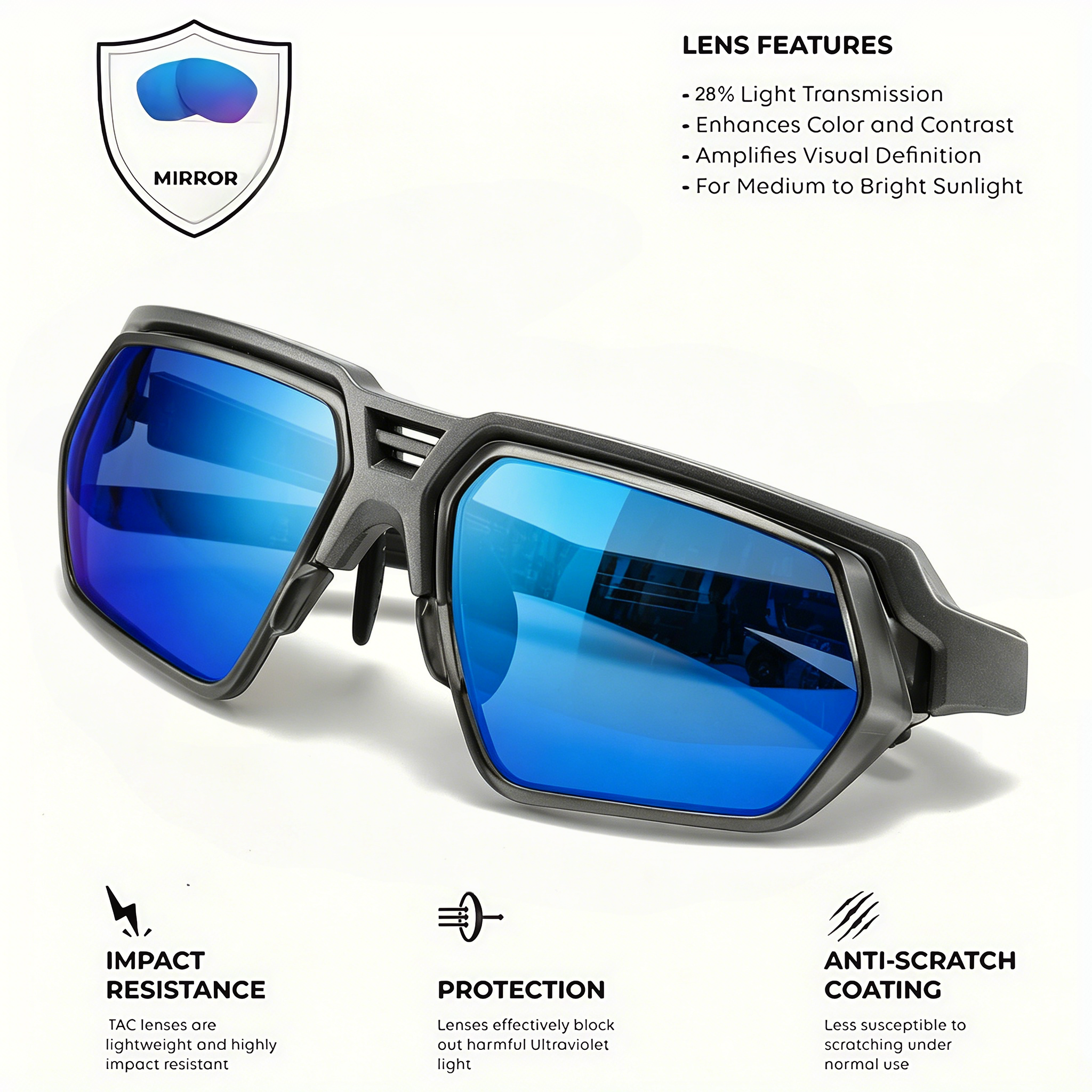 Nouvelles lunettes de soleil polarisées pour hommes - Verres bleus miroir teintés jaunes, plaquettes de nez réglables, protection UV400 pour les jours ensoleillés et nuageux, conduite