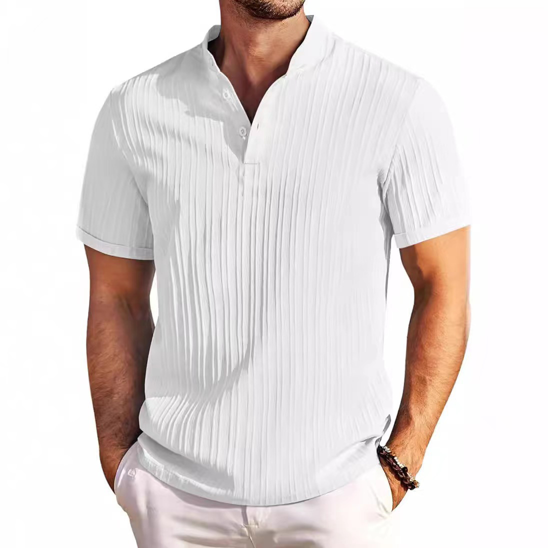 Chemise hawaïenne rétro en coton et lin pour hommes, décontractée, ample, avec boutons sportifs à col montant, nouvelle collection 2025