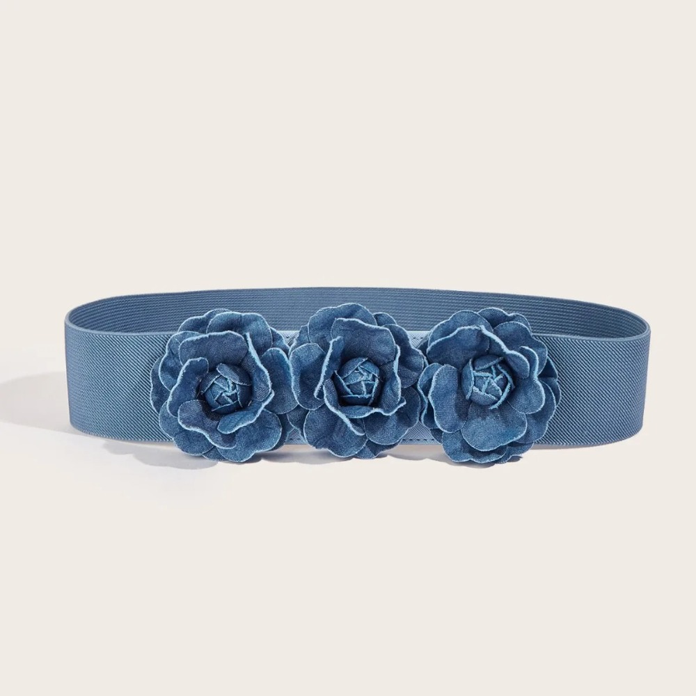 Ceinture élastique en tissu de style coréen, largeur 5 cm, boucle bleue, ceinture de taille, ceinture élastique à fleurs, accessoires pour robe