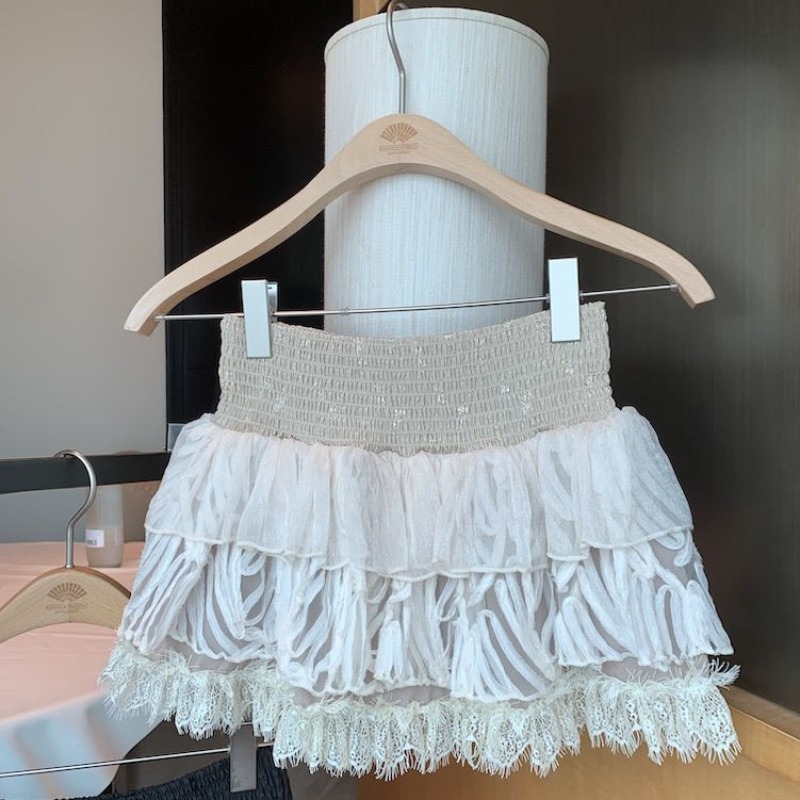 Nouvelle jupe bouffante en dentelle et maille sexy pour femme 2026, taille élastique