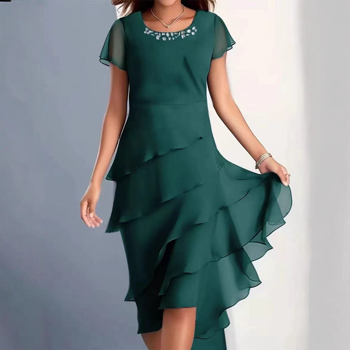 Robes pour femmes 2026 – Robe longue de banquet en mousseline unie à volants superposés, vêtements féminins, vestidos