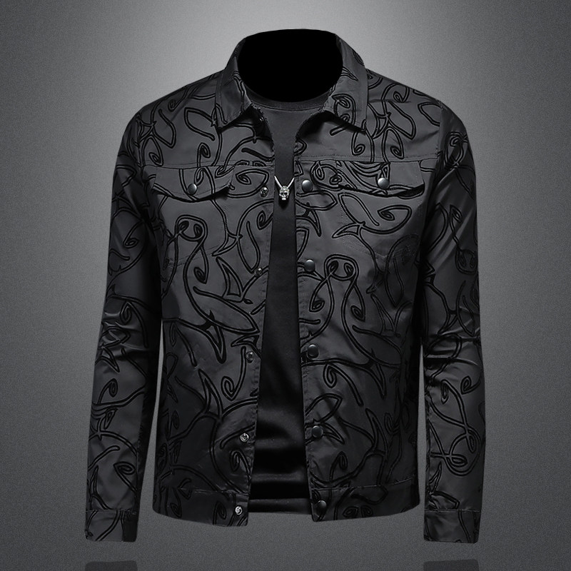 Veste décontractée pour homme printemps 2026 avec col brodé, coupe ajustée, haut tendance pour vêtements élégants