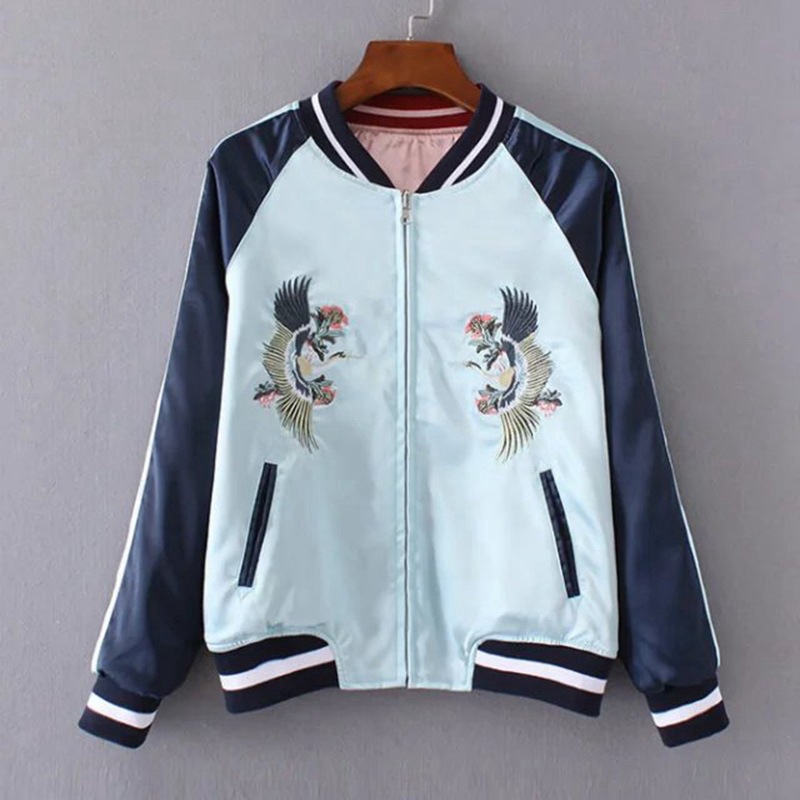 Veste de Baseball en Satin Double face pour femmes, blouson bombardier Sukajan, manteau brodé pour filles, printemps automne 2025, rose