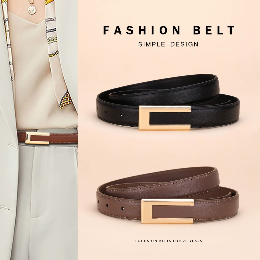 Ceinture en cuir véritable pour femme ; Ceinture de taille en cuir de vachette tendance ; Boucle lisse polyvalente ; Ceinture de décoration pour robe 2025