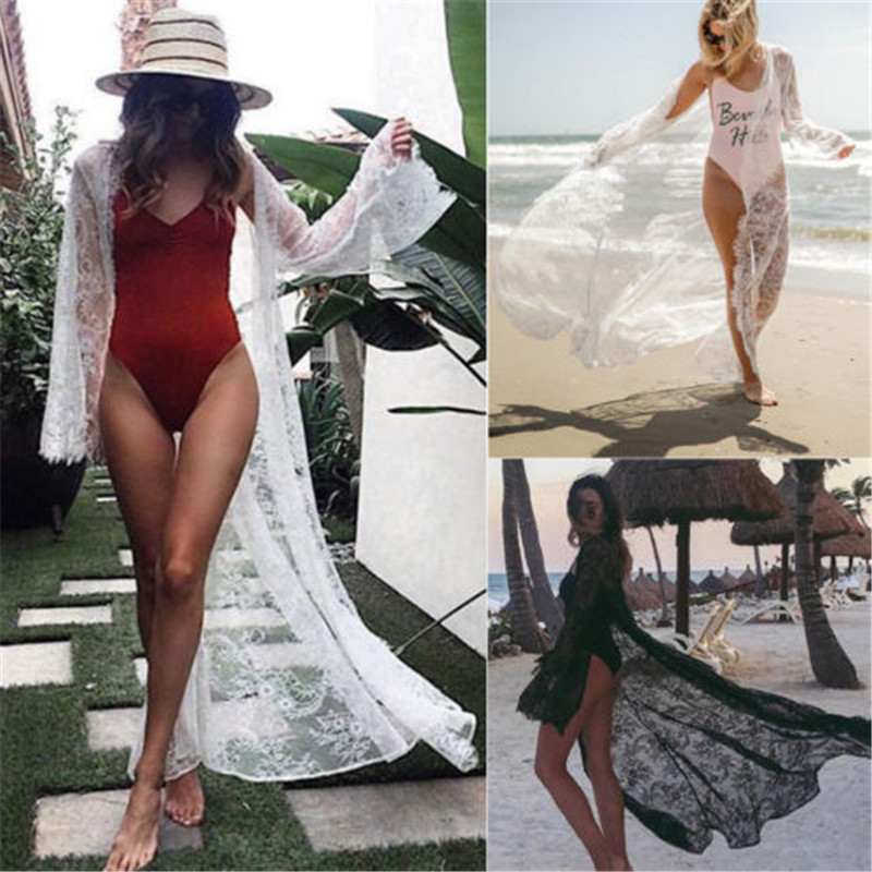 Robe de plage d'été pour femme, longue tunique de plage en crochet, vêtements de plage blancs et noirs en dentelle pour les vacances d'été