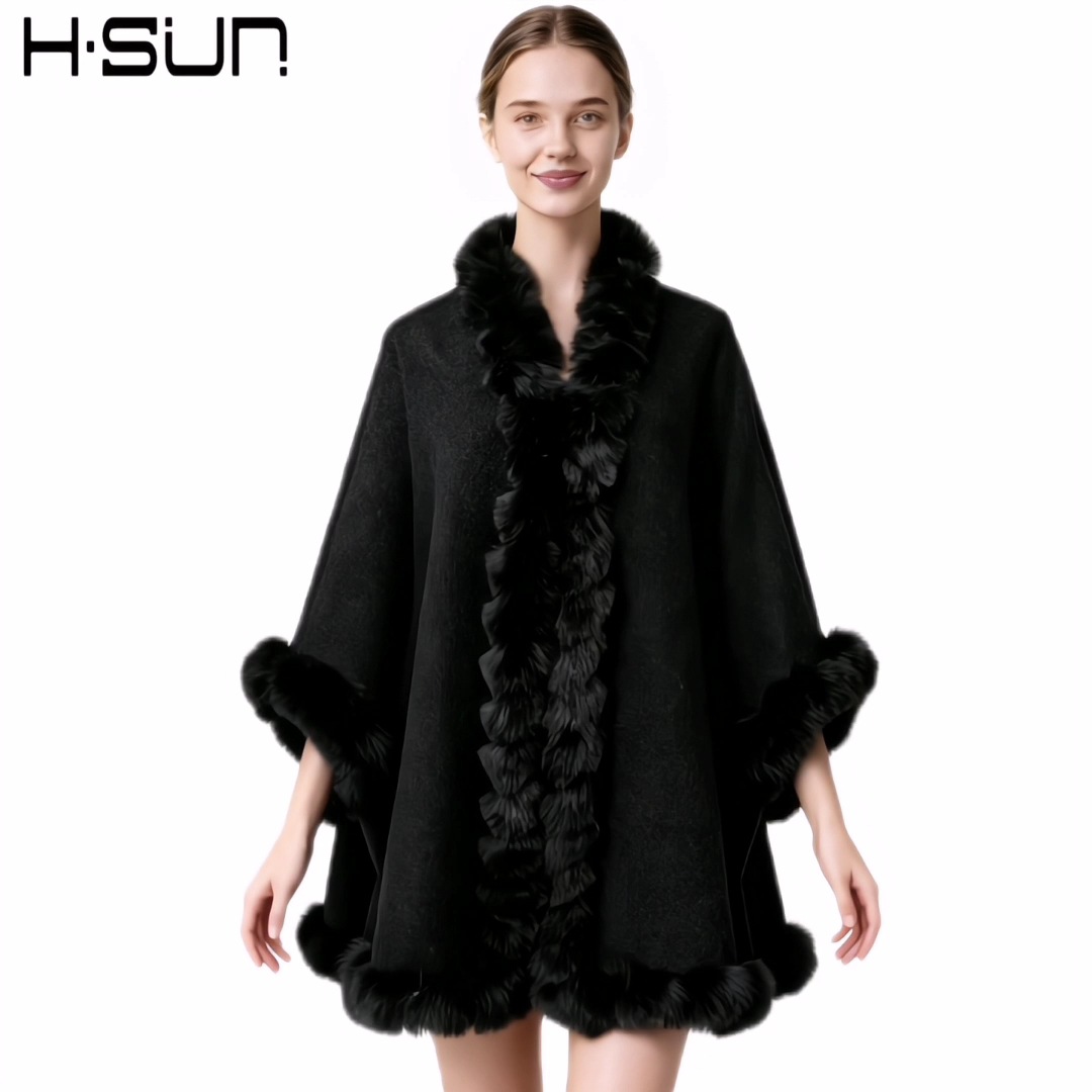 Automne hiver 2025 nouvelle mode femmes couleur unie décontracté à la mode élégant luxe fausse fourrure manteaux femme vêtements Ponchos Capes hauts
