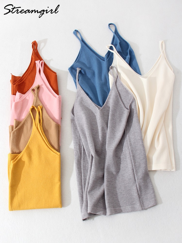 Femmes Tricoté Bretelles Supérieures Base D'été Débardeurs Pour Femmes 2023 Camisoles T-shirts Femmes Tops Été Pulovers Femme Hauts D'été