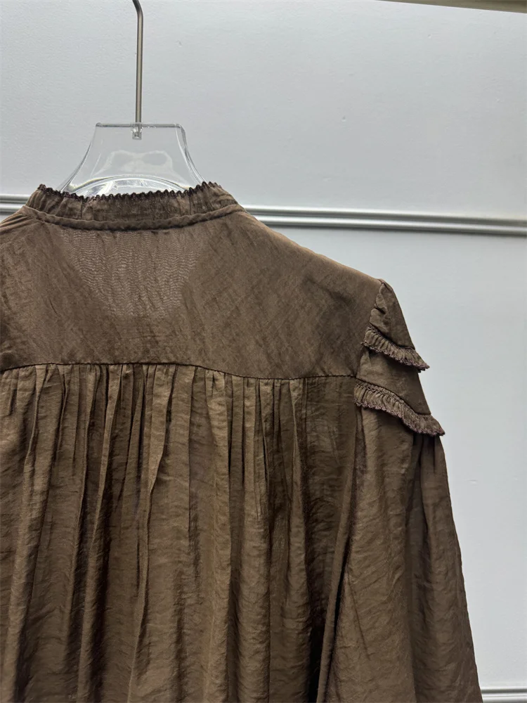 Chemise à manches courtes pour femmes françaises, bordure effilochée, boutons plissés, pull-over, haut ou mini-jupe taille haute en forme de A pour femme