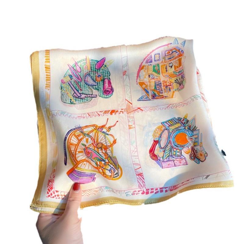 Écharpe en satin de soie de mûrier 100% pour femme, motif abstrait coloré cheval, carrée, multi-usage comme bandeau ou décoration de sac