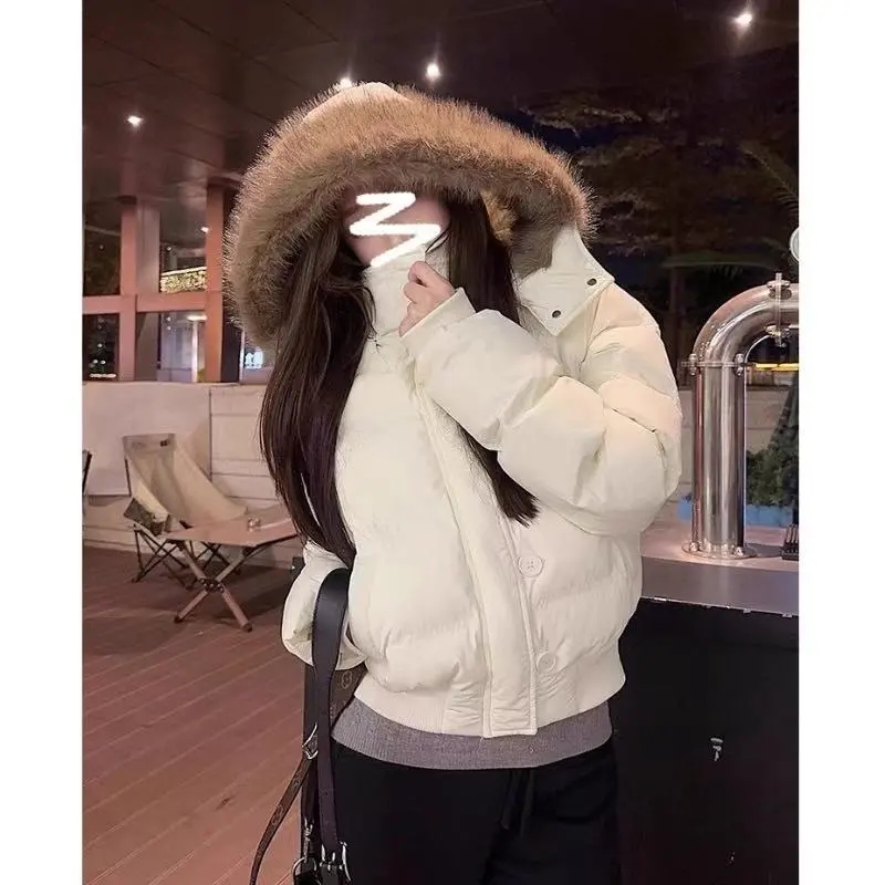Femmes automne hiver col de fourrure coton manteau 2025 nouvelles femmes chaud épaissir à capuche coton rembourré veste femmes court Parkas vêtements d'extérieur