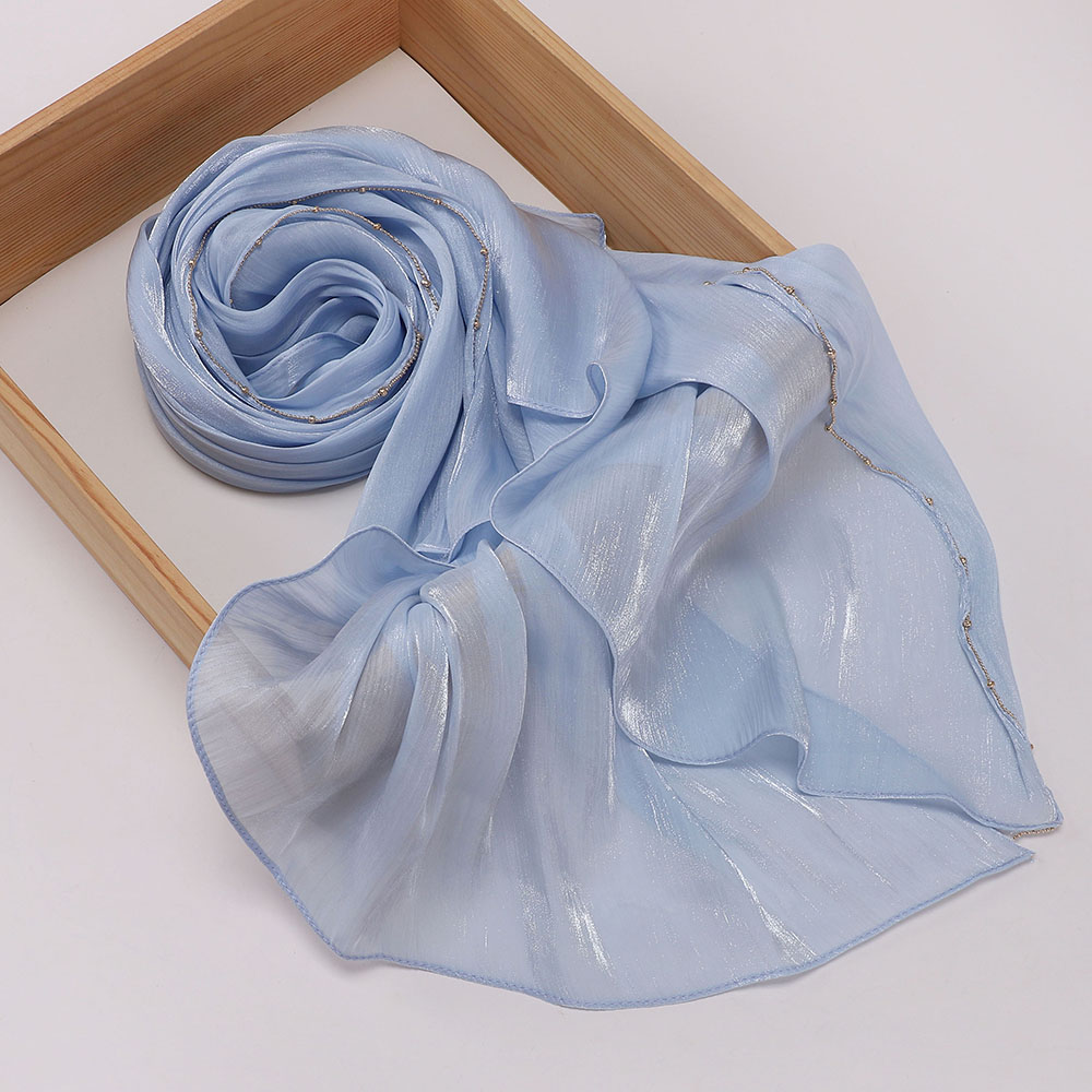 Hijab élégant en perles dorées pour femmes, foulard musulman en satin brillant, couvre-chef islamique modeste pour Ramadan, Eid, hijab turc