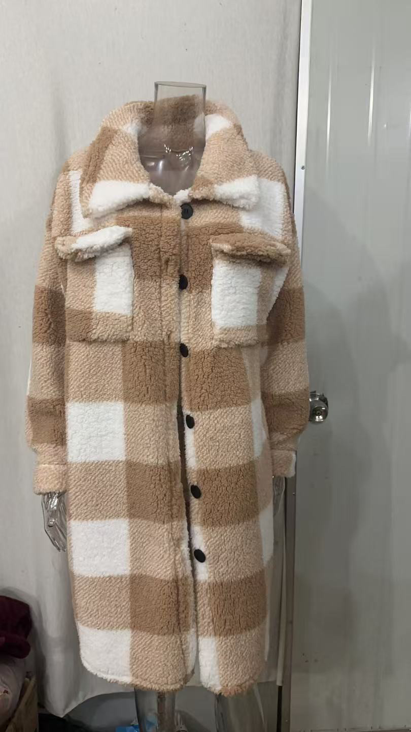 Sweat-shirt Long en molleton à carreaux pour femmes, manteau automne-hiver, col rabattu, manches longues, poches, boutons, ample, flurry, Trench-Coat x-long