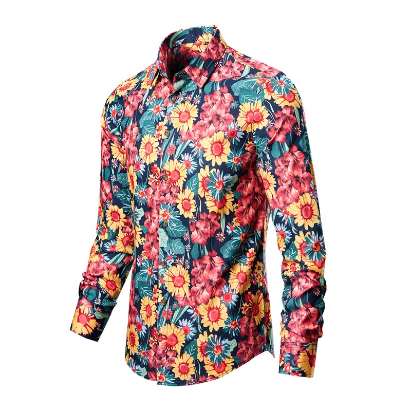 Chemises pour hommes coton vêtements Vintage chemise à fleurs vêtements coréens mode pour hommes plage vêtements pour hommes chemise à manches longues haut 1025