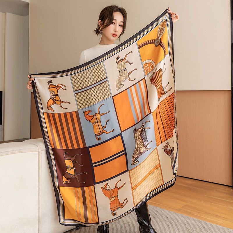 110X110 Li brocart léger luxe foulard en soie femmes modèle chaud nouvelle imitation soie luxe doux photo voyage écharpe