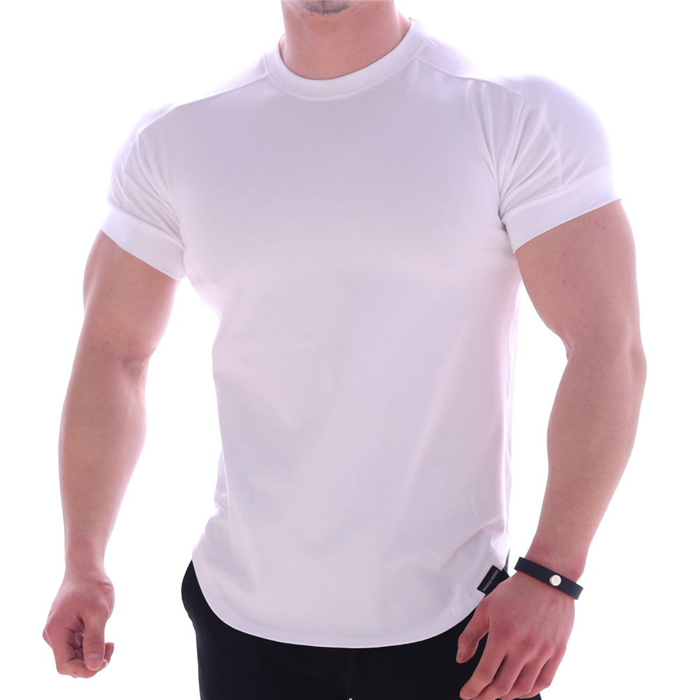 Hommes été T-Shirts haute élastique coupe ajustée t-shirt hommes à séchage rapide ourlet incurvé hommes T-Shirts couleur unie 3XL