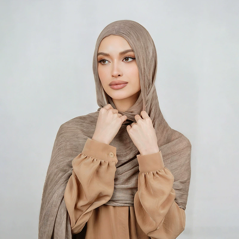 Foulard Hijab Musulman en Modal et Rayonne Froissée pour Femme, Couleur Unie, Bandeau Respirant, Turban, Ramanda 180*65cm
