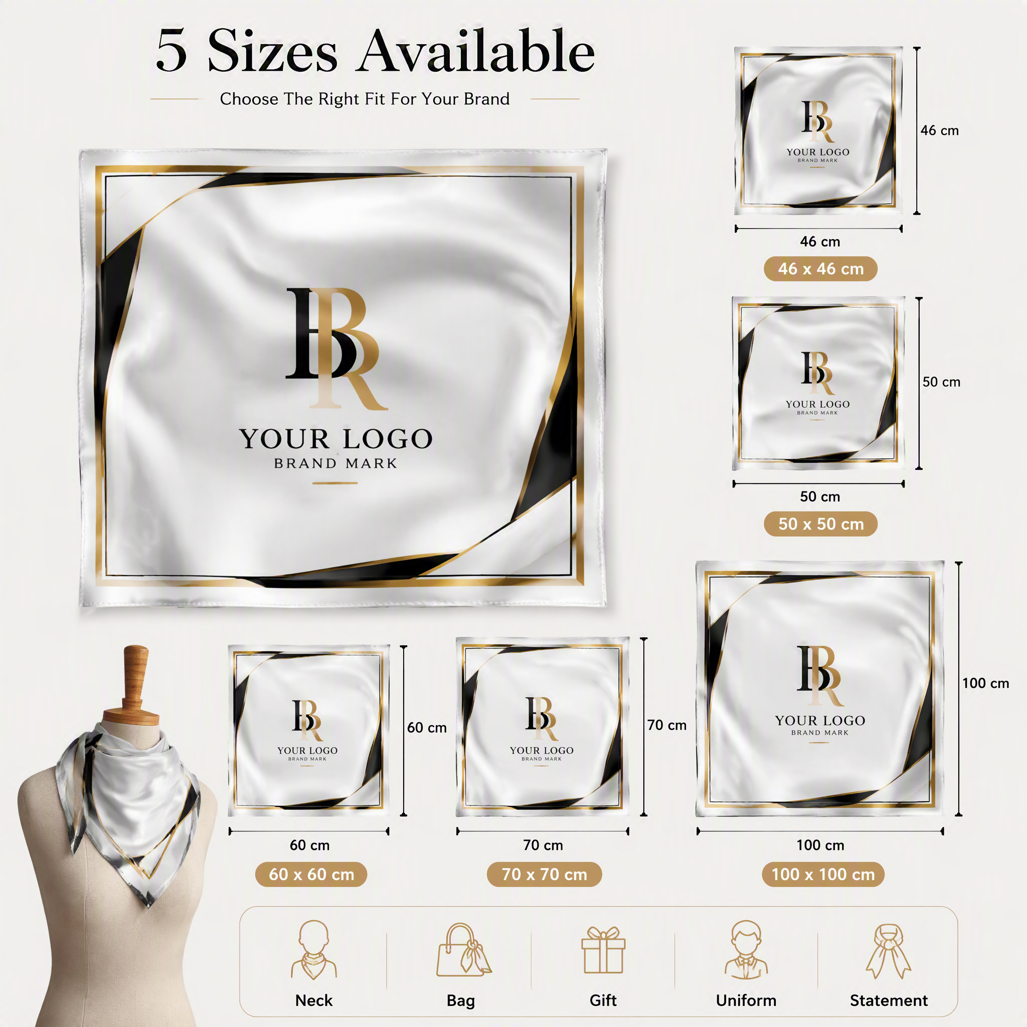 Écharpe personnalisée avec logo pour marques et influenceurs, écharpe en soie personnalisée, vente en gros de petites quantités, marchandises de mode