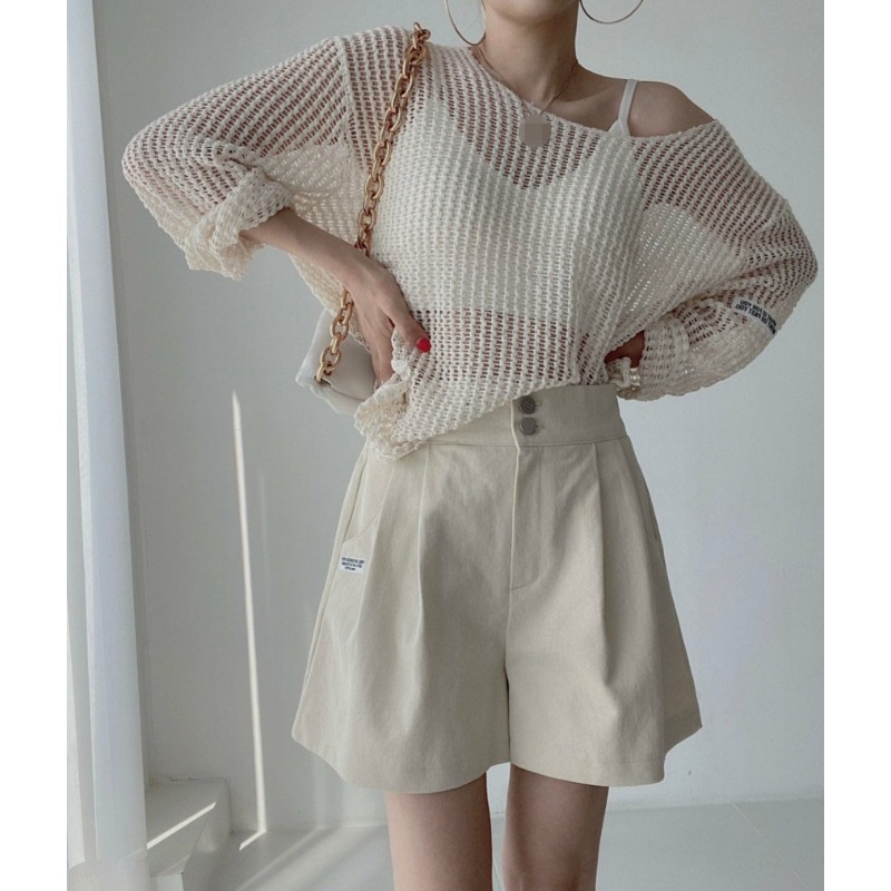 Mode coréenne creux voir à travers la crème solaire tricot couvre col rond ample décontracté femmes Blouse à manches longues Simple mince chemises