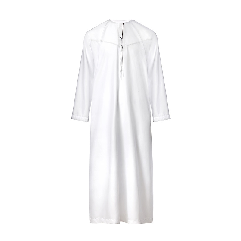 KIDWHXR Jubba Thobe pour homme, couleur unie simple, col rond, robe musulmane ample et confortable à manches longues pour homme
