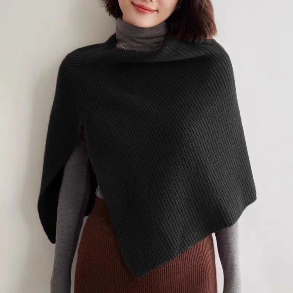 Châle tricoté Poncho pull écharpe simple côté fendu Cape automne hiver solide doux chaud épaule Cape femmes pulls amples