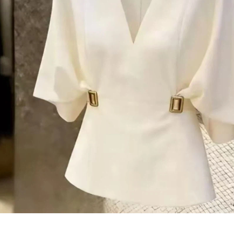 Nouvelle Blouse Élégante à Col en V pour Femme, Manches Courtes, Couleur Unie, Style Simple et Polyvalent, Idéale pour le Bureau et la Mode Estivale