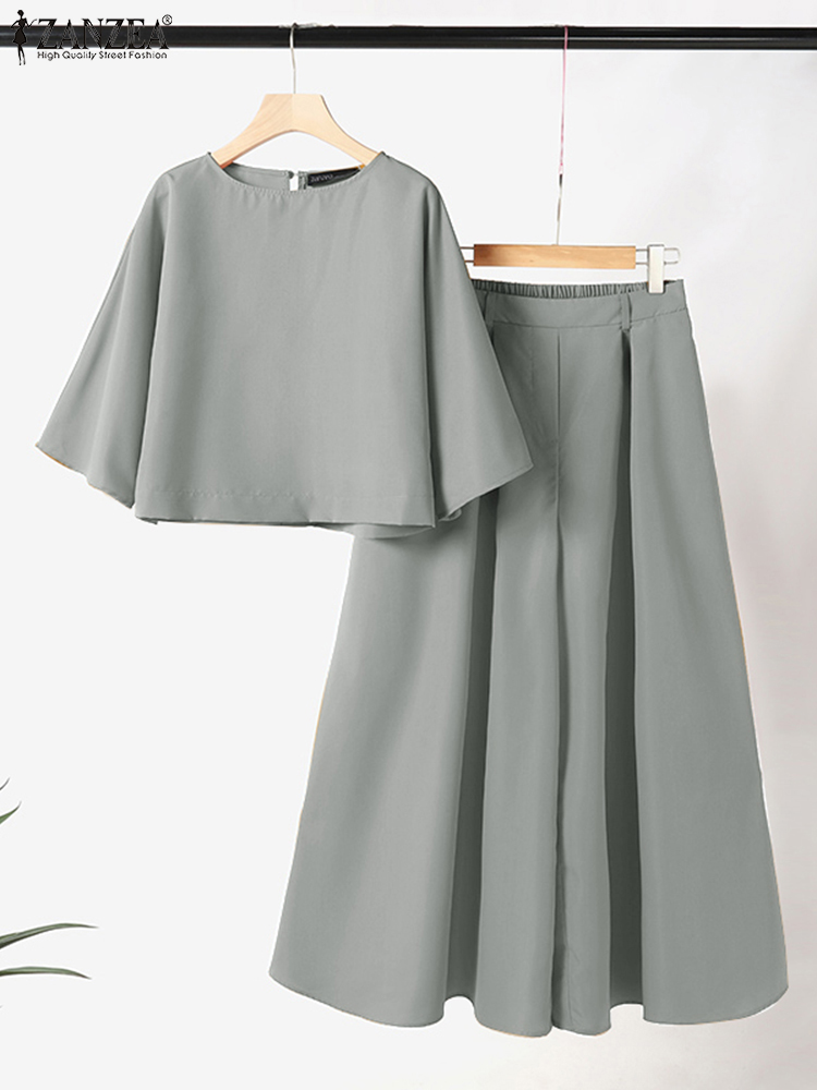 ZANZEA femmes casual 2 pièces pantalon ensembles ample 3/4 manches hauts pantalons à jambes larges 2 pièces tenues couleur unie mode trajet survêtements