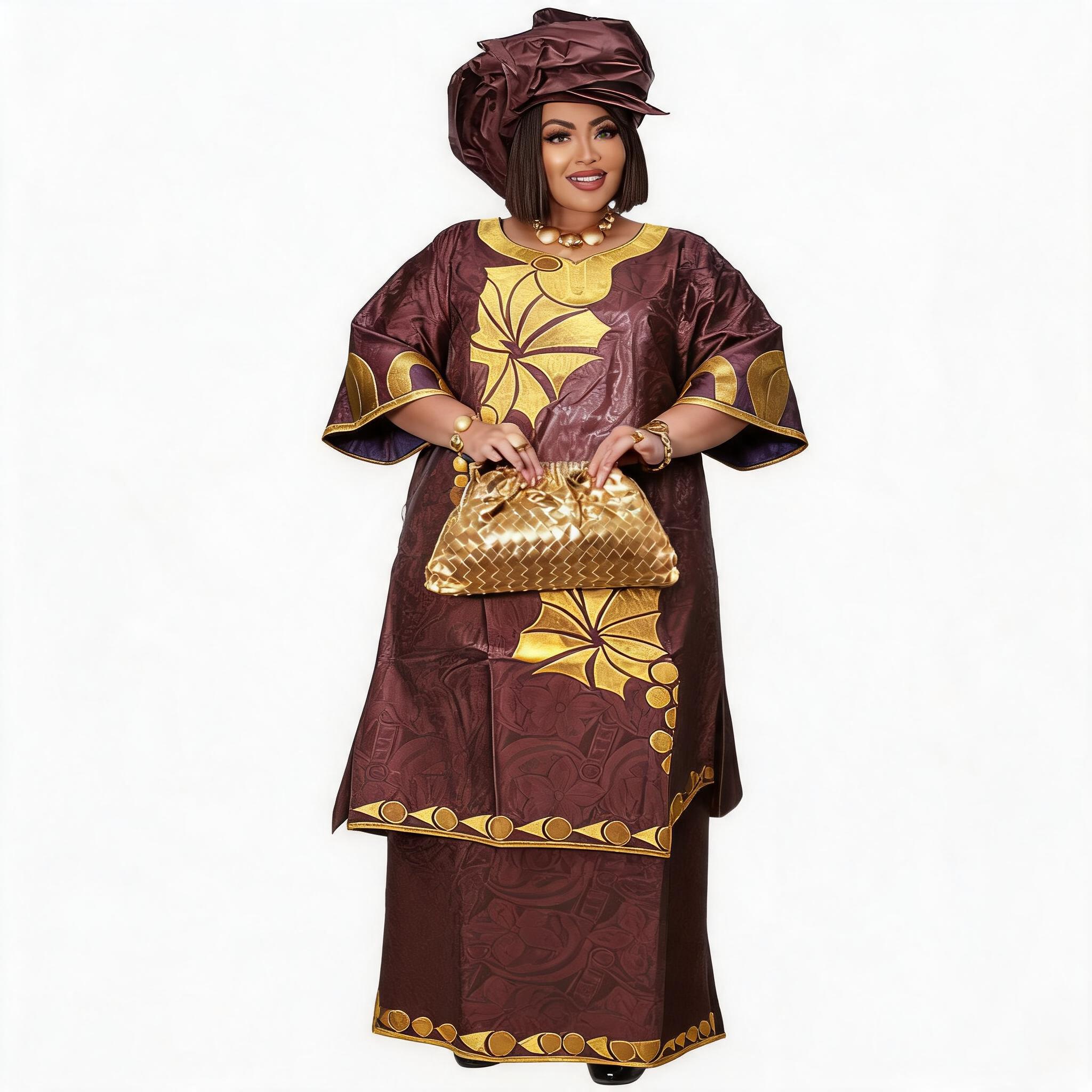 Robes africaines pour femmes grande taille, robe longue avec écharpe, design brodé Bazin Riche