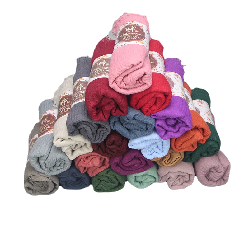 Foulard classique en coton et lin pour femmes, 40 couleurs unies, bandeau, châle froissé, Hijab musulman, 70x175CM
