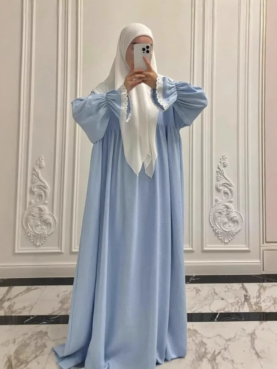 Femmes Robe de prière Abaya dentelle manches évasées Robe longue modeste dubaï Eid musulman Jalabiya Ramadan fête maroc caftan robes arabe