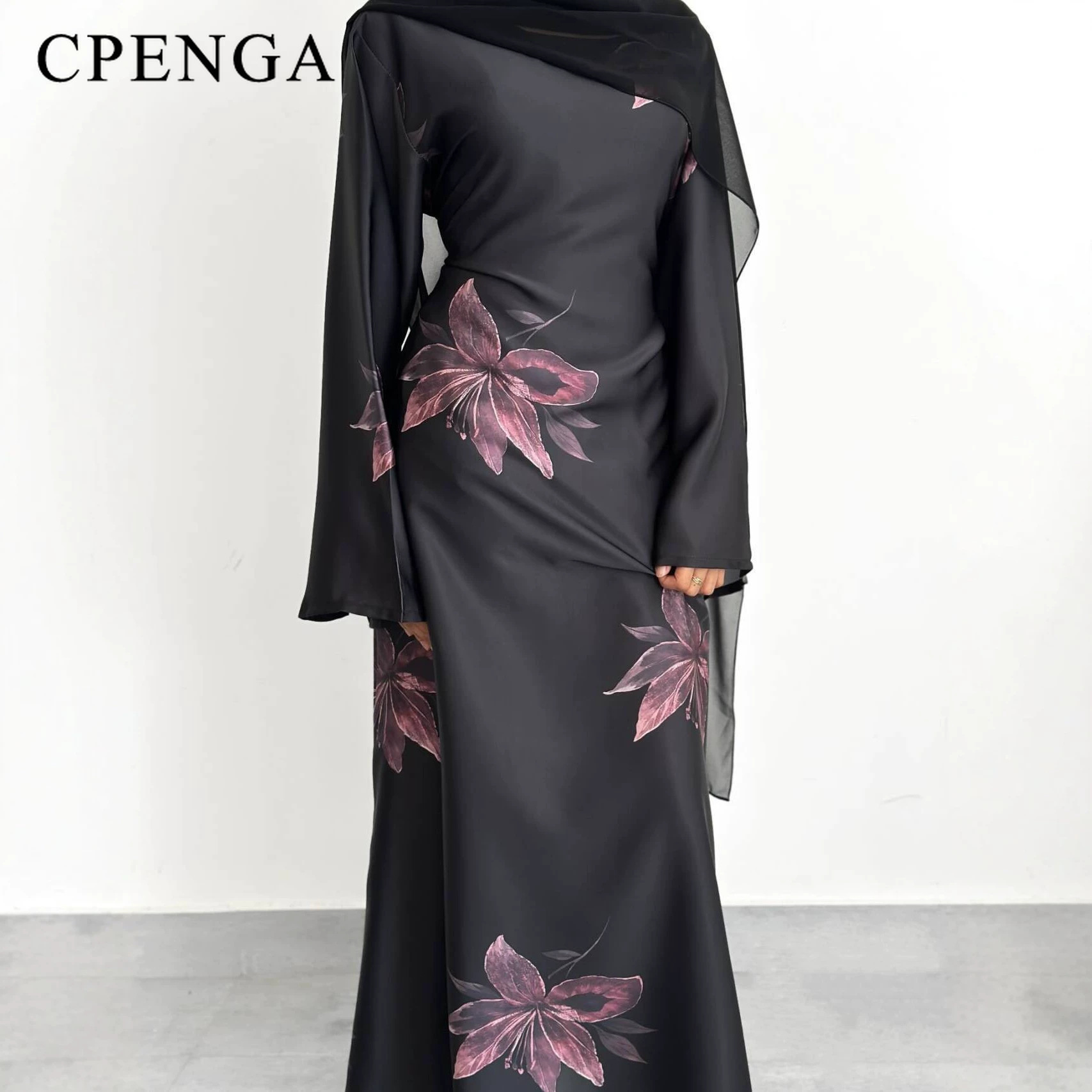 Abaya modeste pour femmes musulmanes du Moyen-Orient, élégante robe à manches longues à imprimé floral pour l'Aïd, tenue de fête islamique, kaftan turc