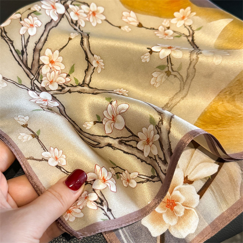 100% foulard en soie femmes carré fleur de prunier imprimé foulards Wrap foulard mûrier soie printemps mode luxe haute qualité Hijab