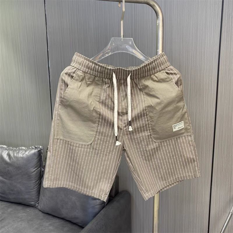 Pantalon droit à cinq points pour hommes, Style de travail d'été, fin, décontracté, ample, rayé