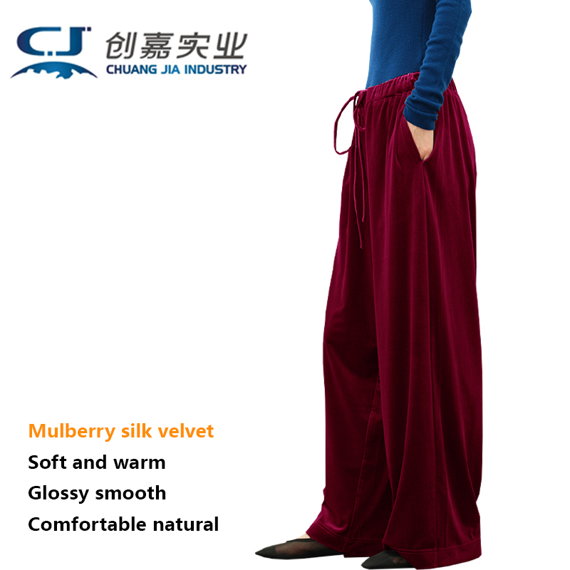 Pantalon haut de gamme en velours de soie pour femmes, chemise à jambes larges longueur au sol gris foncé, ample et décontracté pour l'extérieur, grande taille, doux et délicat
