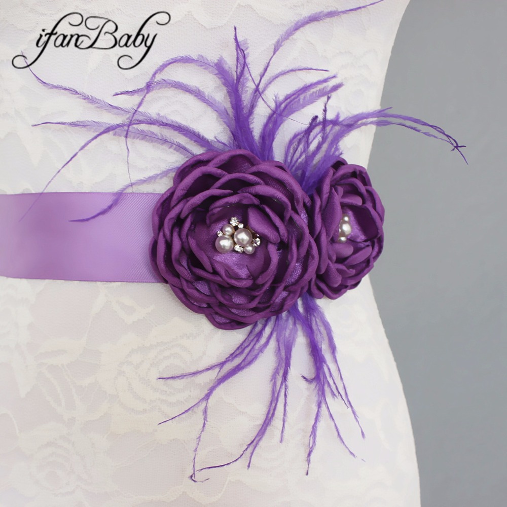 Ceinture à fleurs brûlées, ceinture à ceinture pour femme et fille, ceinture à plumes de mariage