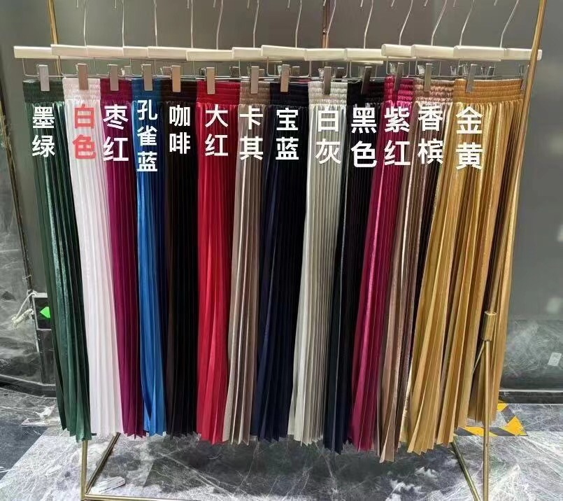 TingYiLi-Jupe longue plissée pour femme, taille haute, vintage, brillante, dorée, argentée, bleue, verte, rouge, droite, 100cm, printemps été
