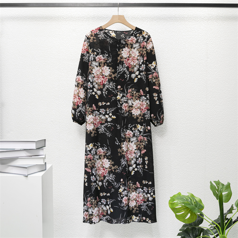 Robes musulmanes femmes robes Maxi Mujer robes femme robes amples à manches longues imprimé fleuri Robe décontractée Robe longue