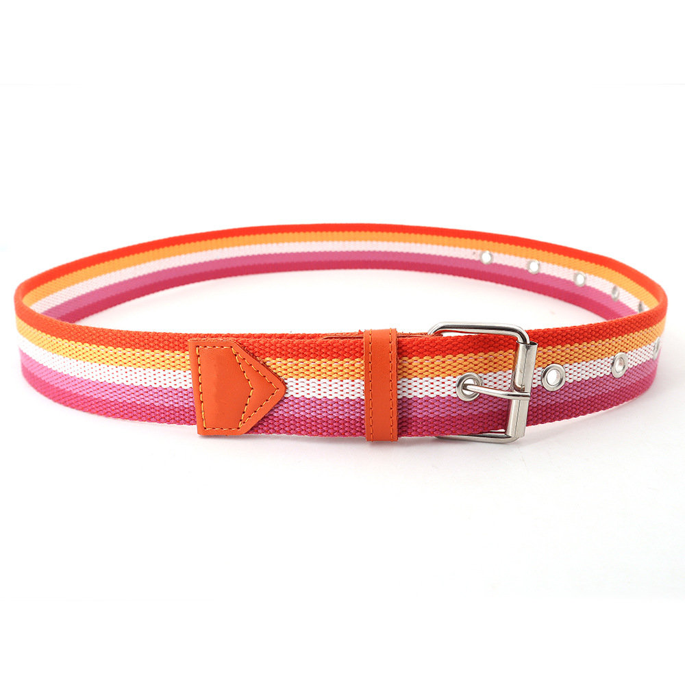 Ceinture à épingles en toile rayée arc-en-ciel pour femmes, ceinture en nylon DulNylon, ceinture gothique Boho, ceinture coréenne, mode décontractée, luxe, haute qualité