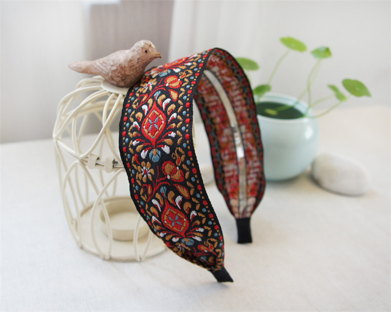 1PC femmes bohème ethnique brodé ruban Floral bandeaux bandeau cheveux accessoires beau motif ethnique large Turban
