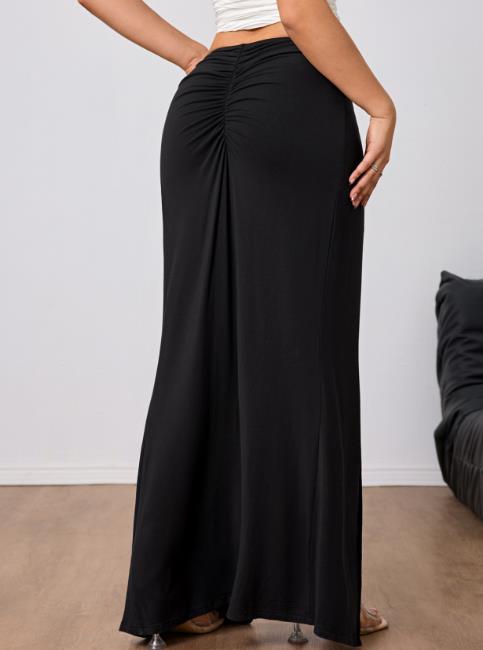 Jupe mi-longue pour femmes, couleur unie, élégante, taille haute, froncée, fente haute, décontractée, quotidienne, nouvelle collection printemps automne 2026