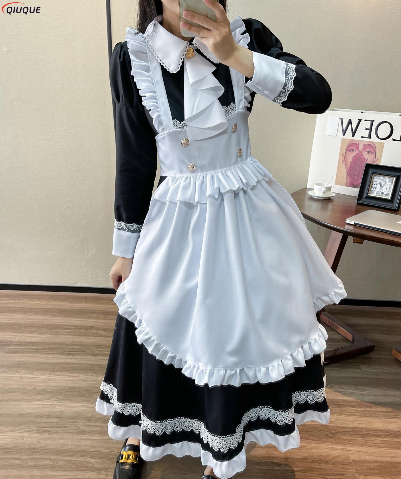 Tenue de demoiselle d'honneur pour femmes, robe Lolita, Costume de café mignon Kawaii, uniforme pour hommes noirs et blancs, robe tablier Long, Costume de Cosplay Mucama